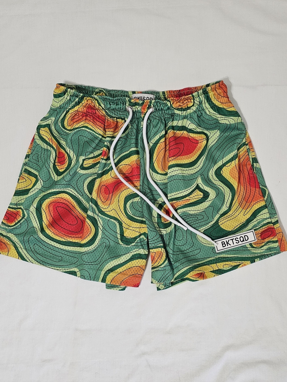 BKTSQD Men’s Large Mesh Shorts Topographic Print Made USA